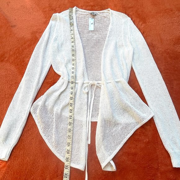 NWT Worthington knit cotton self tie white cardigan - Picture 7 of 8